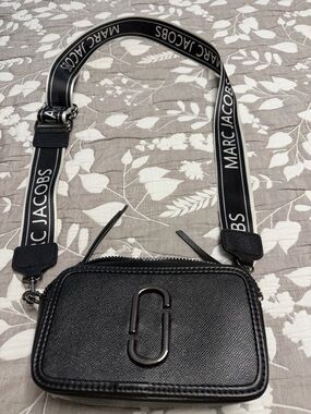 Black Snapshot Crossbody Bag with Logo Strap